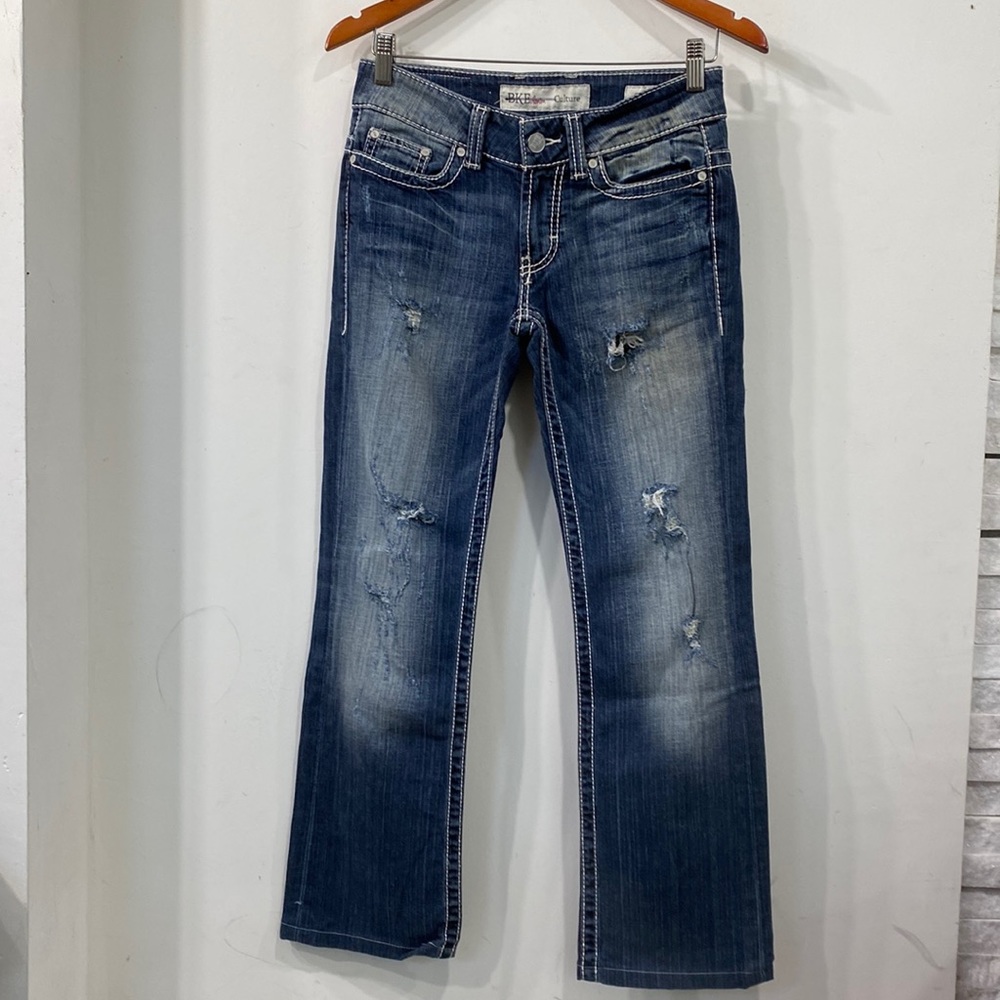 BKE Straight Leg Distressed Ripped Mid Rise Jeans 26 - Picture 3 of 15